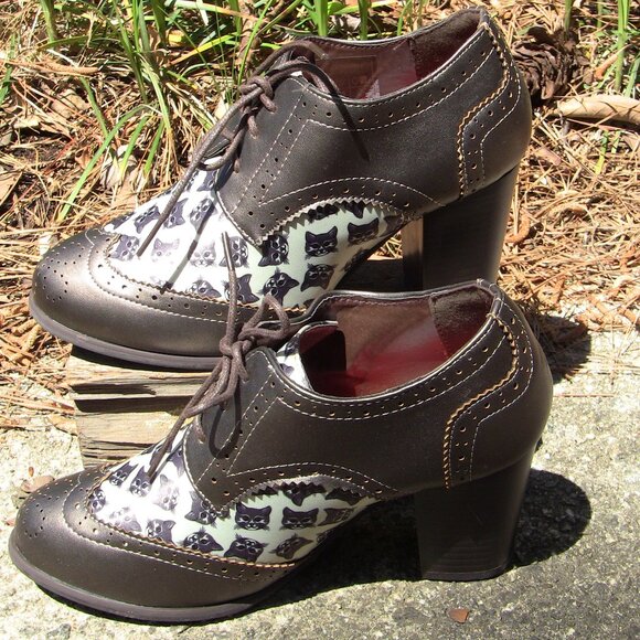 Lindy Bop Wingtip Cat Design 3 inch Heel Shoes NWOT - size UK 5/EU 38/US 7.5 - Picture 5 of 9